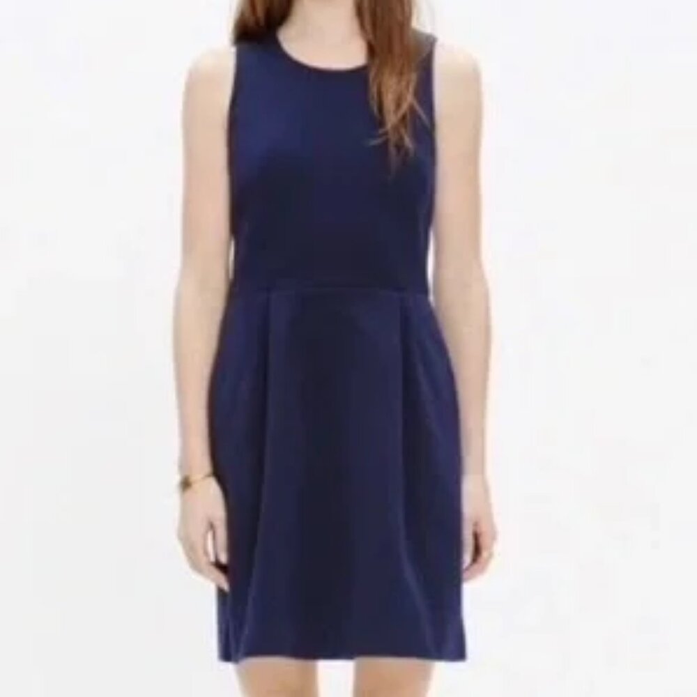 MADEWELL Navy Blue Verse Ponte Fit & Flare Pocket Sleeveless Mini Dress Size Sma